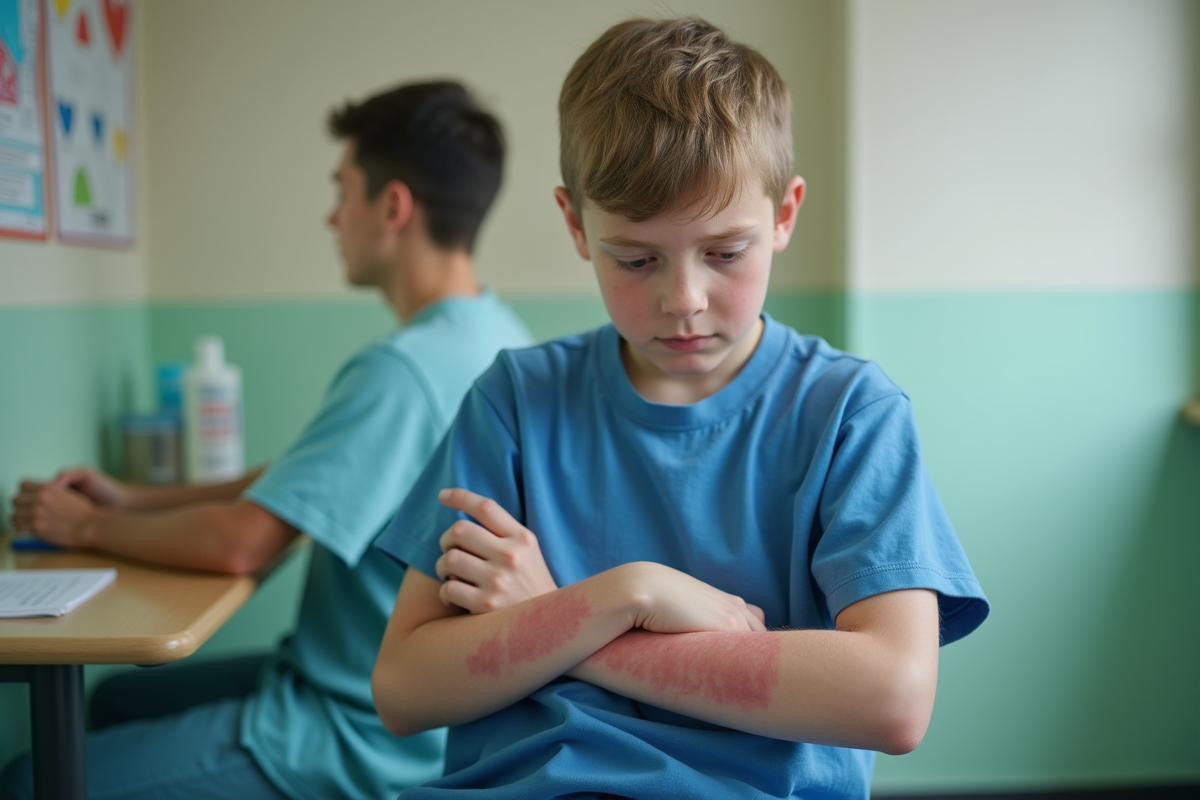Adolescent montrant son bras irrité à l
