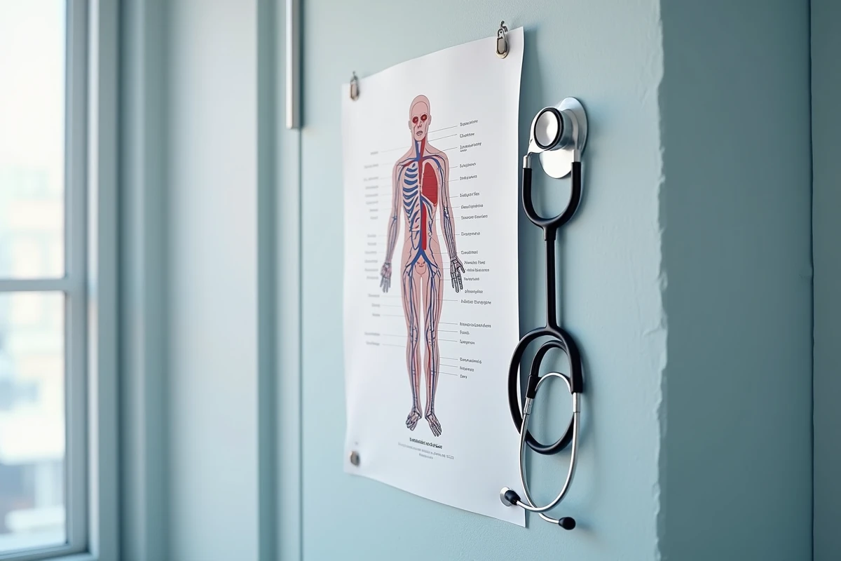 Affiche anatomique du système circulatoire humain dans un cabinet médical