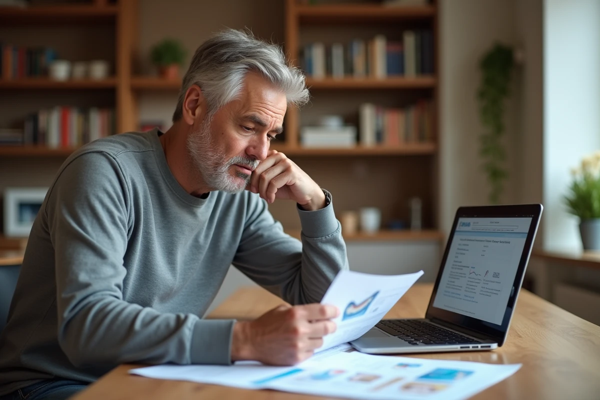 Homme comparant les remboursements de sa mutuelle pour les prothèses dentaires alternatives à l'implant