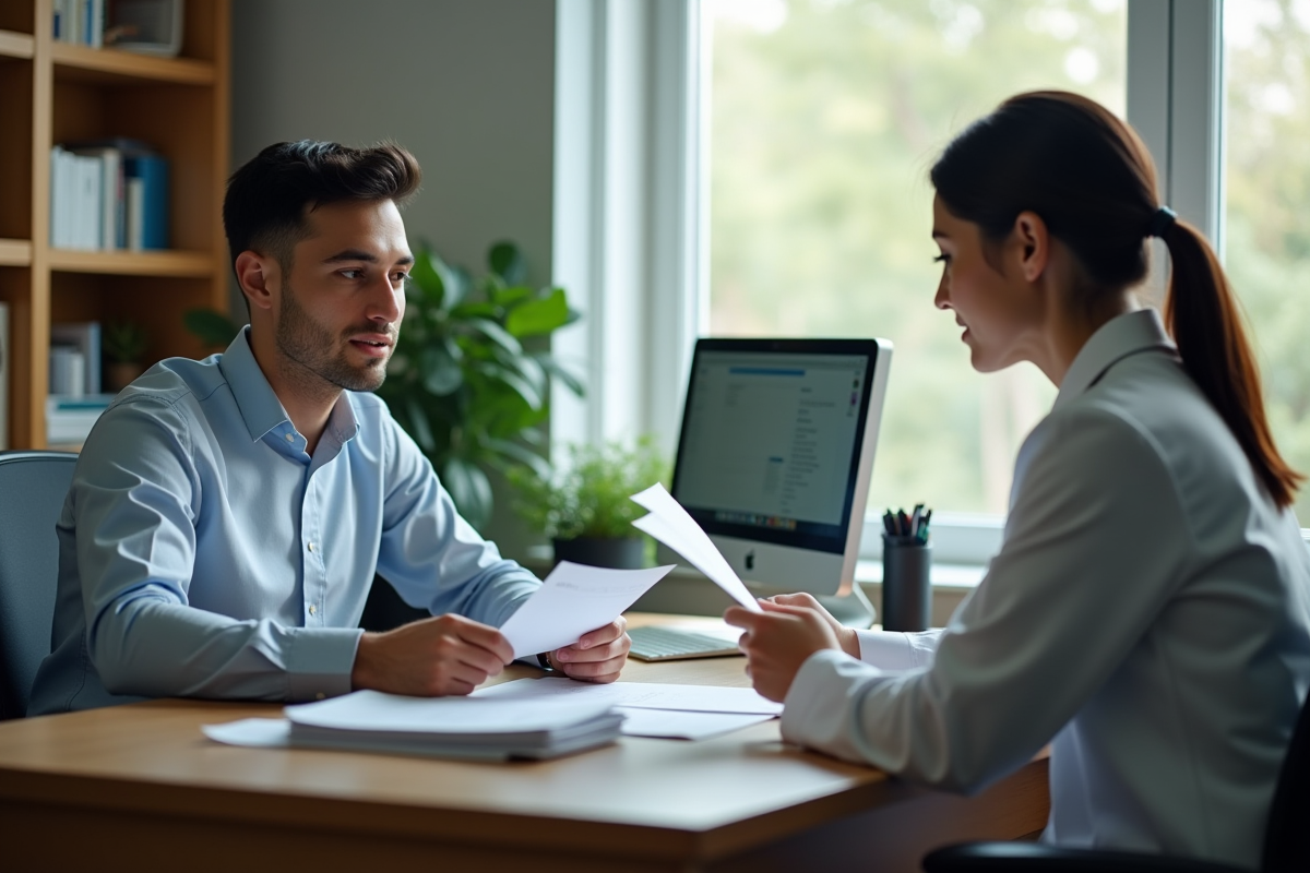 Jeune homme en consultation avec une specialiste dans un bureau