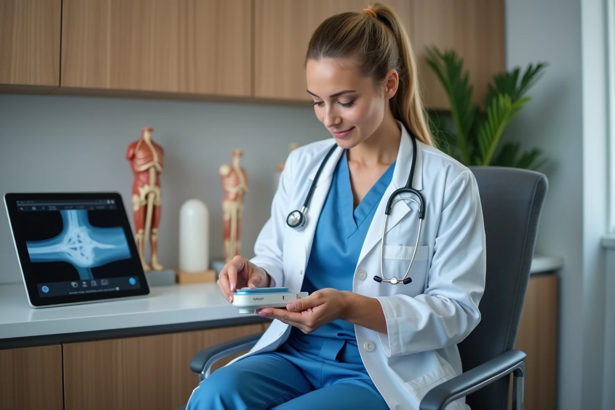 Docteur orthopediste montrant un dispositif au patient