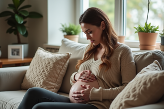 Femme assise sur un canapé dans un salon chaleureux