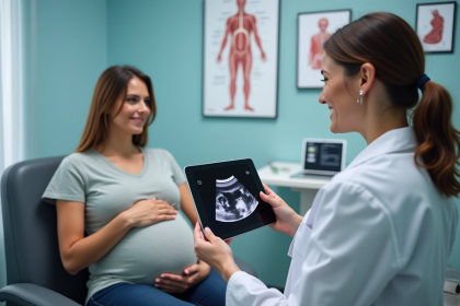Femme enceinte regardant un ultrasound avec une médecin