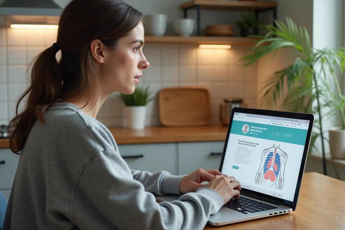 Femme regardant un diagramme médical sur son ordinateur