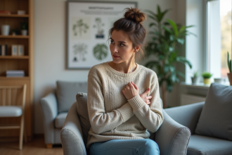 Femme d'âge moyen en attente dans une clinique osteopathie