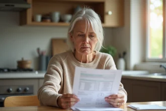 Femme d'âge moyen examine un rapport médical à la maison