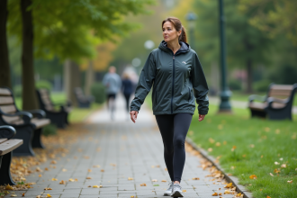 Femme en tenue de sport hésitant sur un sentier urbain