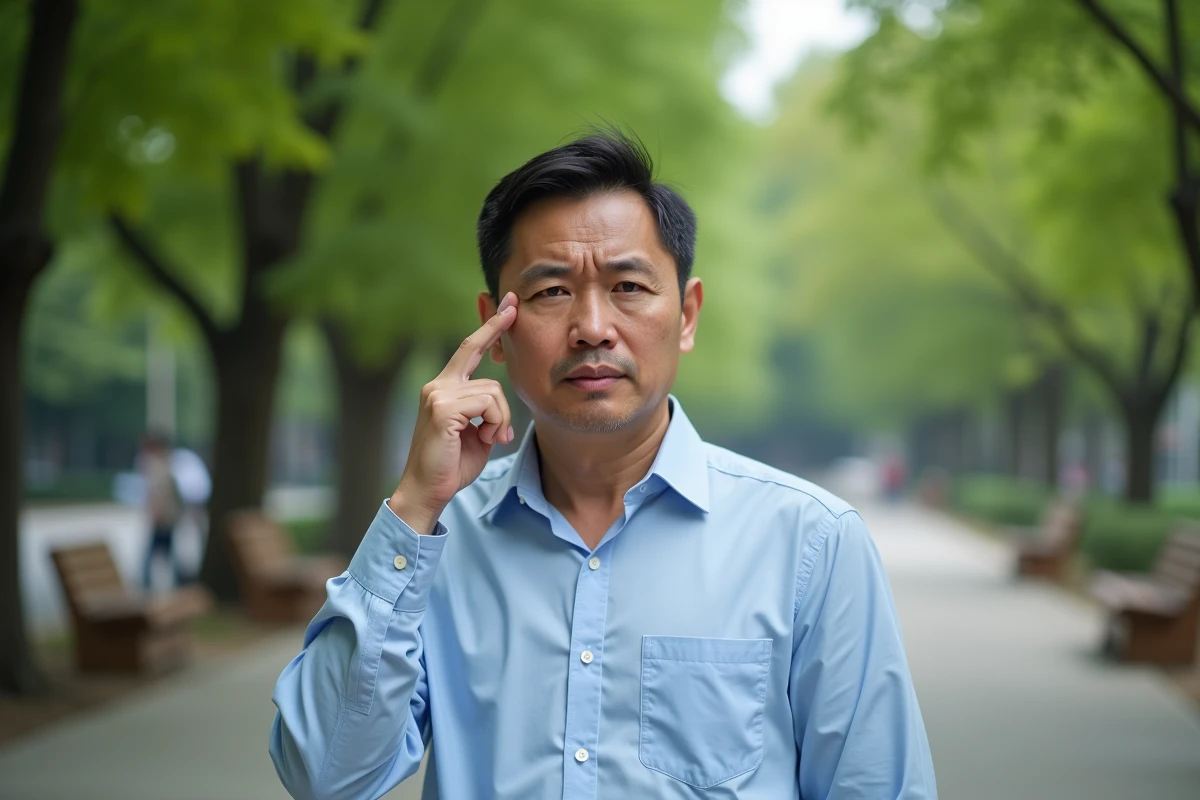 Homme m&eacute;ditant dans un parc urbain verdoyant