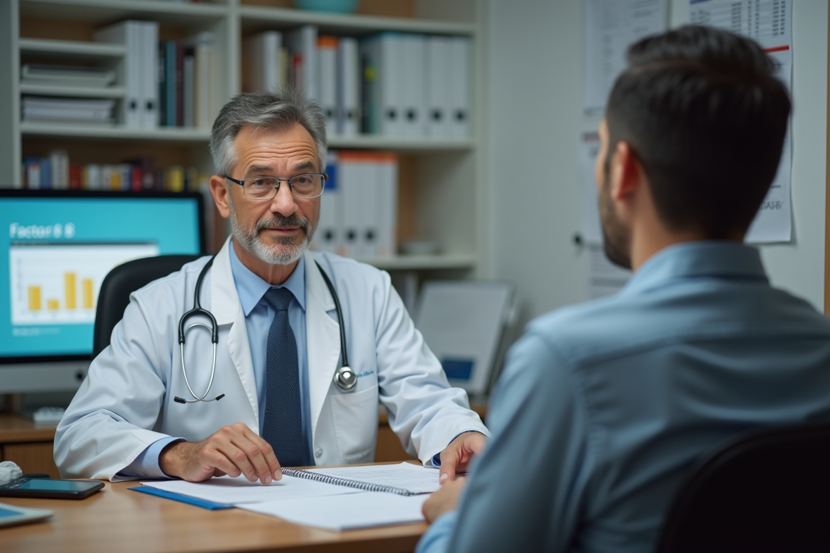 Médecin expliquant résultats de laboratoire à un patient